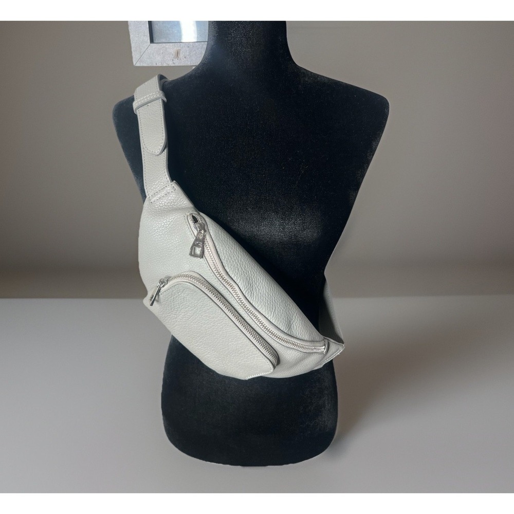 ANDREA CARDONE  Pebbled Leather Grey Sling Bag Double Pocket Made Italy